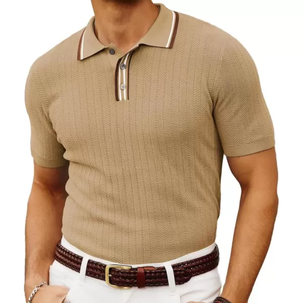 PJ PAUL JONES Mens Knitted Polo Shirts Short Sleeve Textured Pullover Golf Polo T Shirts
