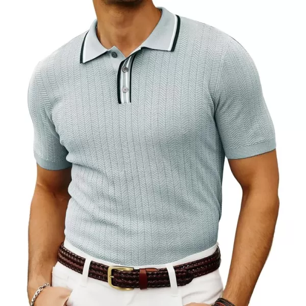 PJ PAUL JONES Mens Knitted Polo Shirts Short Sleeve Textured Pullover Golf Polo T Shirts