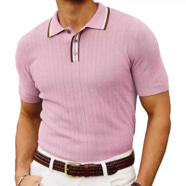 PJ PAUL JONES Mens Knitted Polo Shirts Short Sleeve Textured Pullover Golf Polo T Shirts