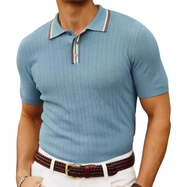 PJ PAUL JONES Mens Knitted Polo Shirts Short Sleeve Textured Pullover Golf Polo T Shirts