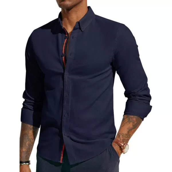PJ PAUL JONES Men's Linen Shirts Long Sleeve Casual Button Down Shirt Breathable Dress Shirts