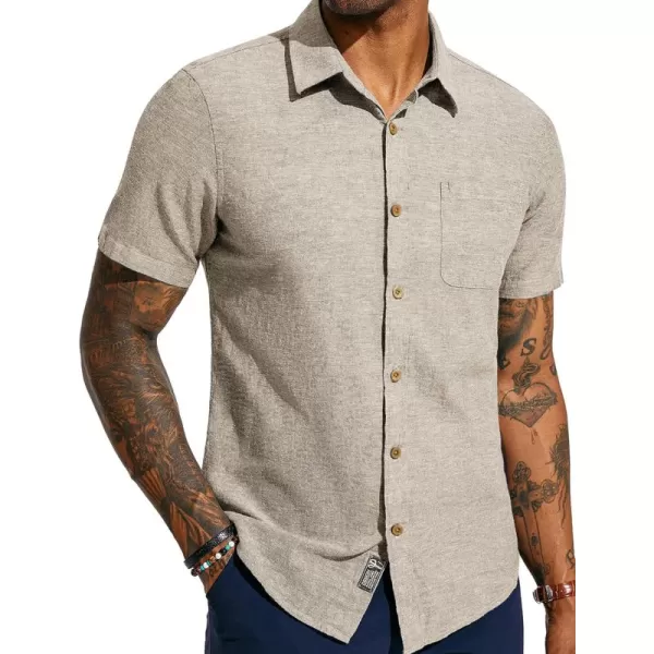 PJ PAUL JONES Men's Linen Shirts Short Sleeve Casual Button Down Shirts Summer Beach Shirt with Pocket