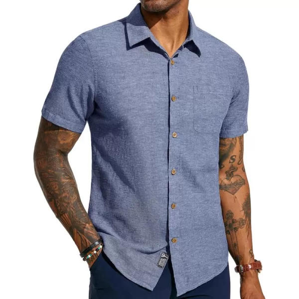 PJ PAUL JONES Men's Linen Shirts Short Sleeve Casual Button Down Shirts Summer Beach Shirt with Pocket