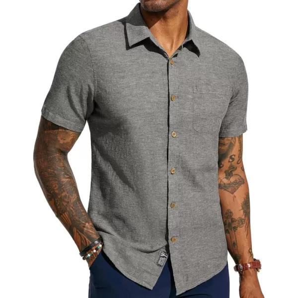 PJ PAUL JONES Men's Linen Shirts Short Sleeve Casual Button Down Shirts Summer Beach Shirt with Pocket