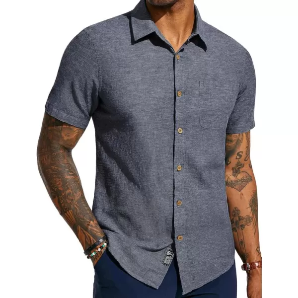PJ PAUL JONES Men's Linen Shirts Short Sleeve Casual Button Down Shirts Summer Beach Shirt with Pocket