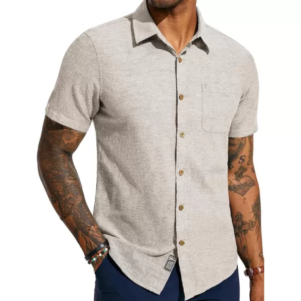 PJ PAUL JONES Men's Linen Shirts Short Sleeve Casual Button Down Shirts Summer Beach Shirt with Pocket