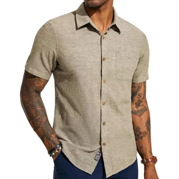 PJ PAUL JONES Men's Linen Shirts Short Sleeve Casual Button Down Shirts Summer Beach Shirt with Pocket