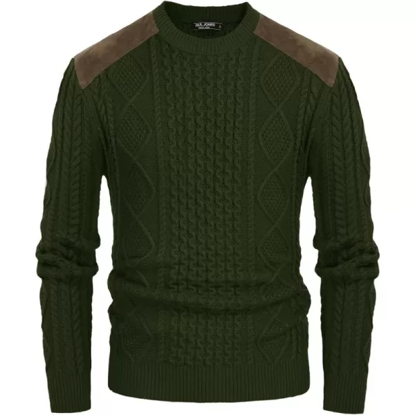 PJ PAUL JONES Men's Military Pullover Sweater Crewneck Vintage Cable Knit Sweater with Suede Patchwork