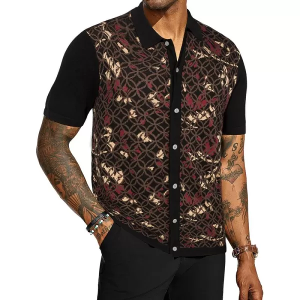 PJ PAUL JONES Mens Old Money Polo Shirt Vintage Lapel Collar Knit Shirt Pattern Short Sleeve Button Down Shirt