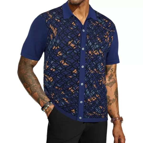 PJ PAUL JONES Mens Old Money Polo Shirt Vintage Lapel Collar Knit Shirt Pattern Short Sleeve Button Down Shirt