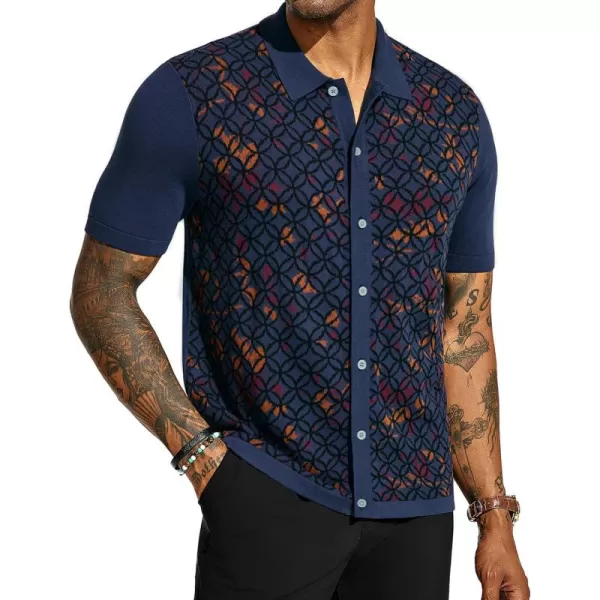 PJ PAUL JONES Mens Old Money Polo Shirt Vintage Lapel Collar Knit Shirt Pattern Short Sleeve Button Down Shirt