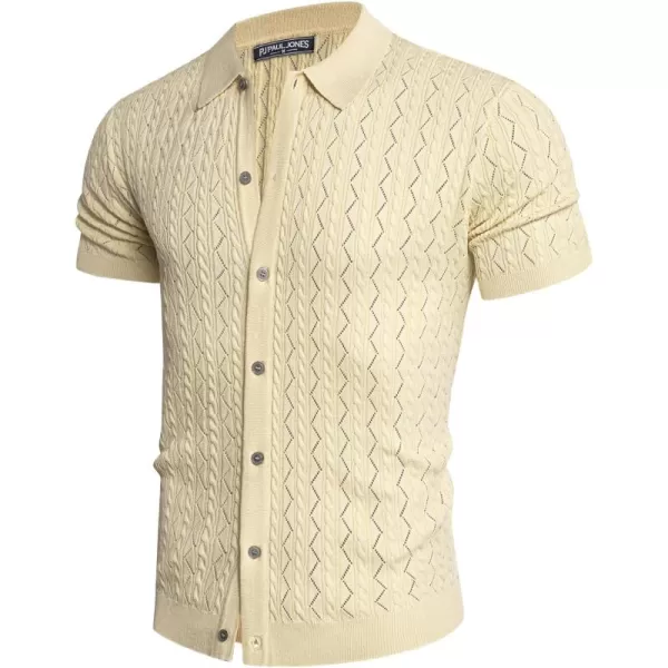 PJ PAUL JONES Men's Polo Shirt Hollowed-Out Textured Casual Knitted Golf Shirt