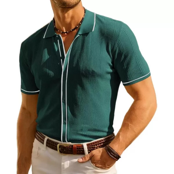 PJ PAUL JONES Men's Polo Shirt Vintage Short Sleeve Knit Shirt Casual Lightweight Hollow Out Shirt