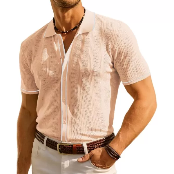 PJ PAUL JONES Men's Polo Shirt Vintage Short Sleeve Knit Shirt Casual Lightweight Hollow Out Shirt