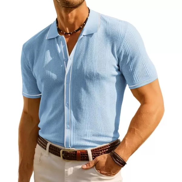 PJ PAUL JONES Men's Polo Shirt Vintage Short Sleeve Knit Shirt Casual Lightweight Hollow Out Shirt