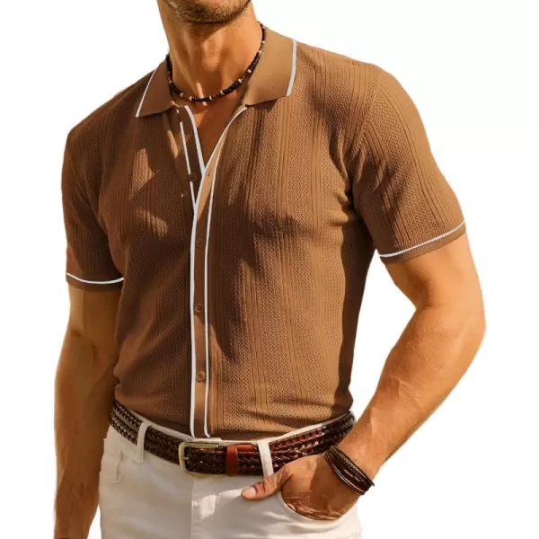 PJ PAUL JONES Men's Polo Shirt Vintage Short Sleeve Knit Shirt Casual Lightweight Hollow Out Shirt