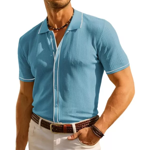 PJ PAUL JONES Men's Polo Shirt Vintage Short Sleeve Knit Shirt Casual Lightweight Hollow Out Shirt