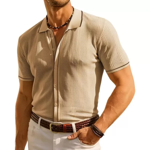 PJ PAUL JONES Men's Polo Shirt Vintage Short Sleeve Knit Shirt Casual Lightweight Hollow Out Shirt