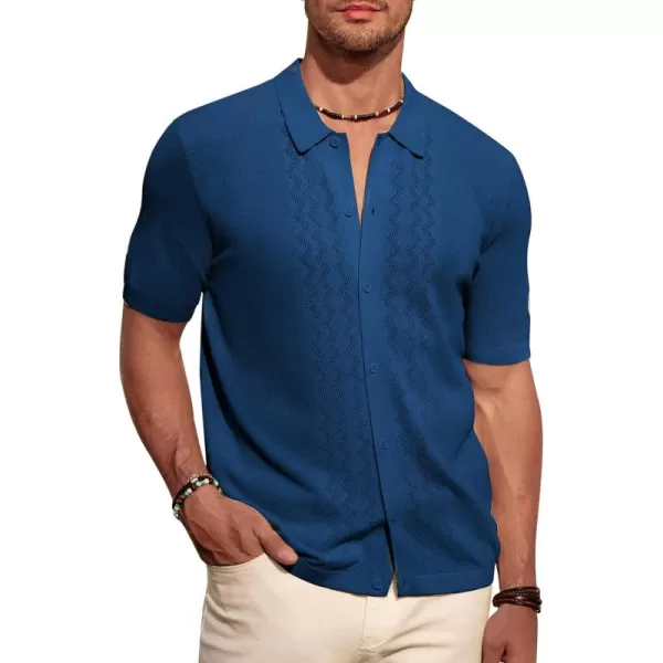 PJ PAUL JONES Men's Polo Shirts Breathable Knit Shirt Vintage Knitted Shirt Short Sleeve Hollowed Out Clothing