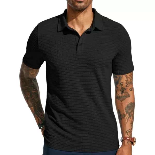 PJ PAUL JONES Men's Polo Shirts Short Sleeve Breathable Hollow Out Knit Textured Casual Shirts