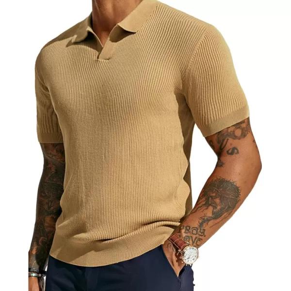 PJ PAUL JONES Mens Polo Shirts Short Sleeve Casual V Neck Ribbed Textured Knit Polo Shirt