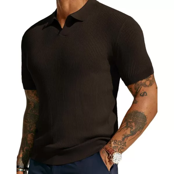 PJ PAUL JONES Mens Polo Shirts Short Sleeve Casual V Neck Ribbed Textured Knit Polo Shirt
