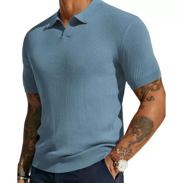 PJ PAUL JONES Mens Polo Shirts Short Sleeve Casual V Neck Ribbed Textured Knit Polo Shirt