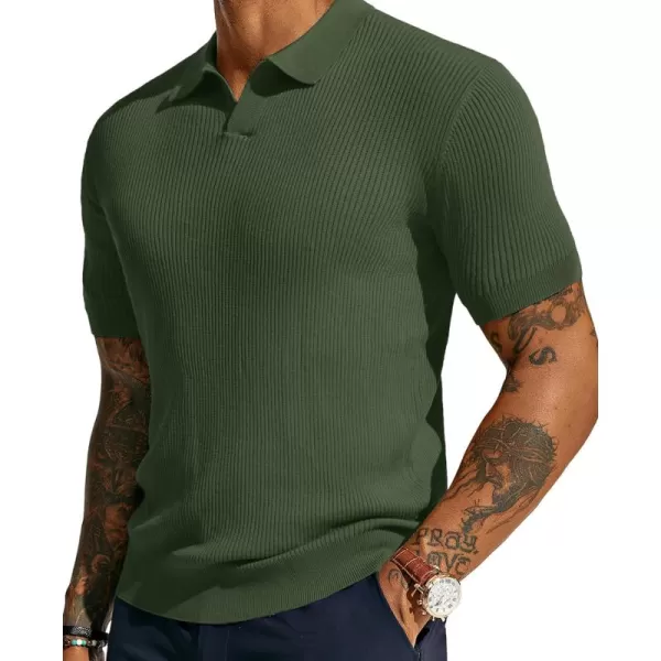 PJ PAUL JONES Mens Polo Shirts Short Sleeve Casual V Neck Ribbed Textured Knit Polo Shirt
