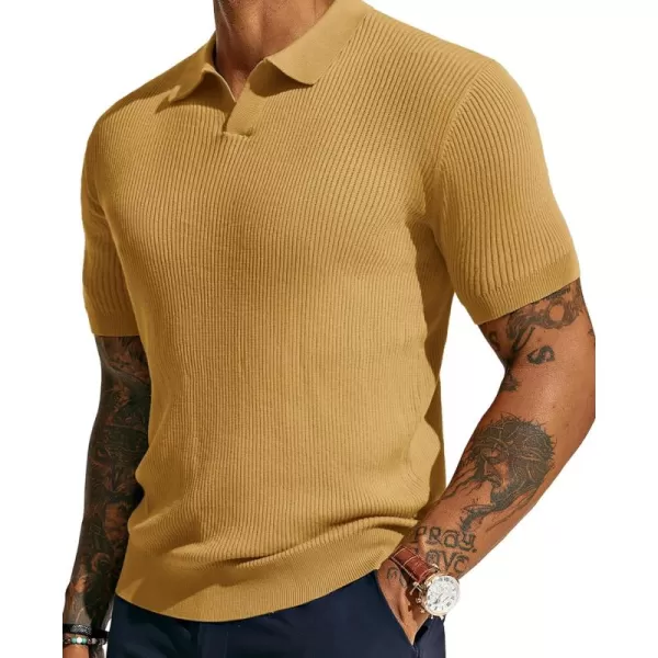 PJ PAUL JONES Mens Polo Shirts Short Sleeve Casual V Neck Ribbed Textured Knit Polo Shirt