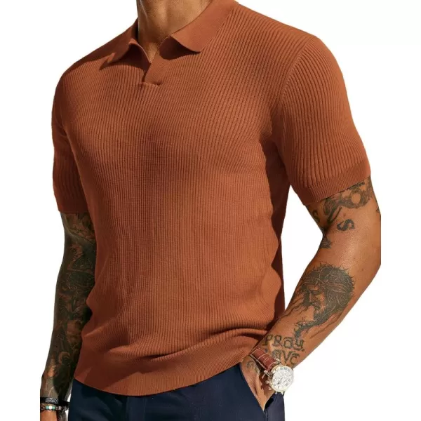 PJ PAUL JONES Mens Polo Shirts Short Sleeve Casual V Neck Ribbed Textured Knit Polo Shirt
