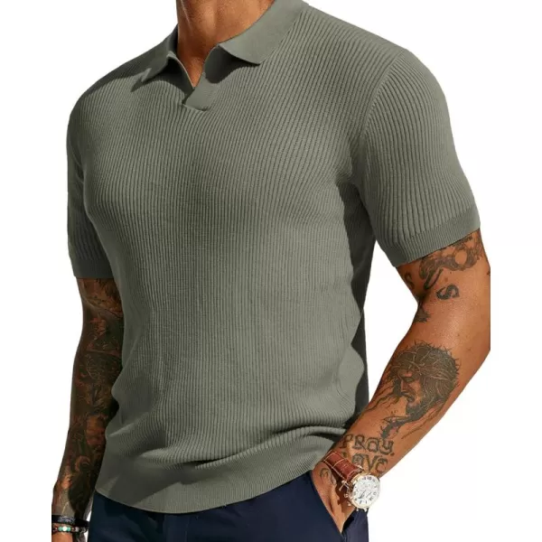 PJ PAUL JONES Mens Polo Shirts Short Sleeve Casual V Neck Ribbed Textured Knit Polo Shirt