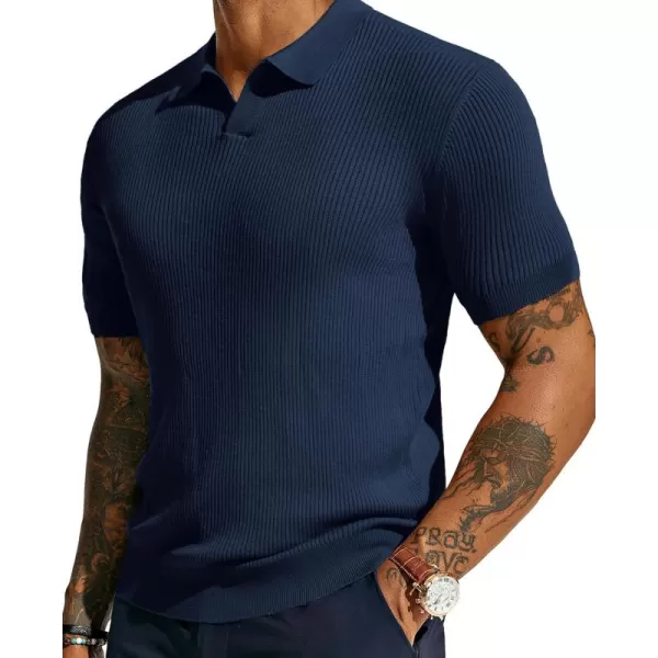 PJ PAUL JONES Mens Polo Shirts Short Sleeve Casual V Neck Ribbed Textured Knit Polo Shirt