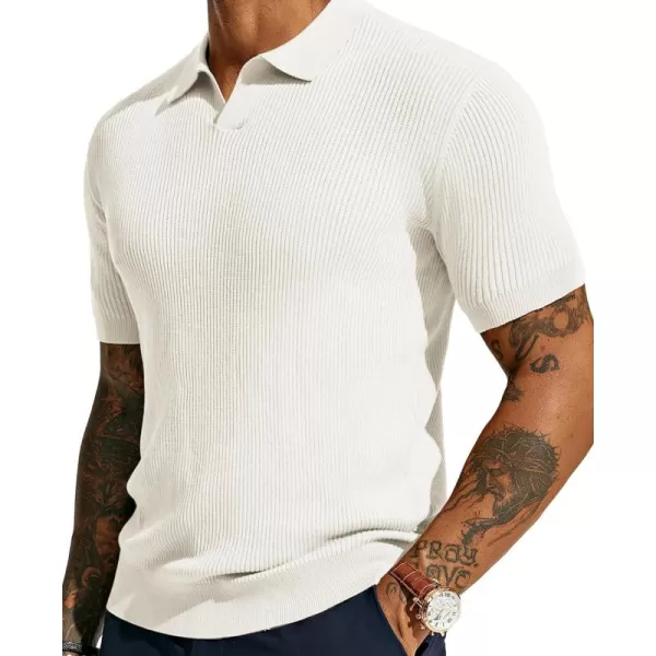 PJ PAUL JONES Mens Polo Shirts Short Sleeve Casual V Neck Ribbed Textured Knit Polo Shirt