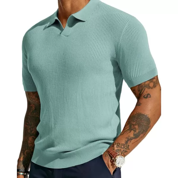 PJ PAUL JONES Mens Polo Shirts Short Sleeve Casual V Neck Ribbed Textured Knit Polo Shirt