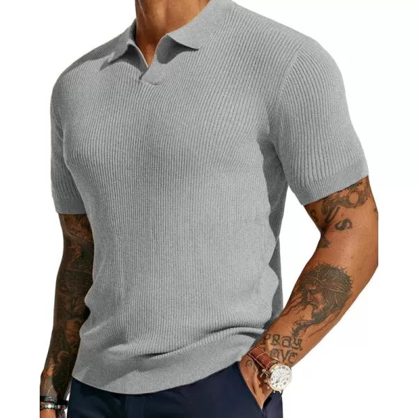 PJ PAUL JONES Mens Polo Shirts Short Sleeve Casual V Neck Ribbed Textured Knit Polo Shirt