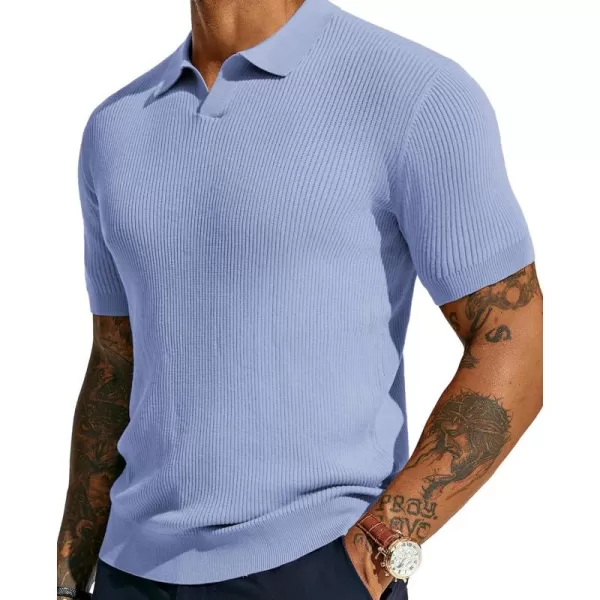 PJ PAUL JONES Mens Polo Shirts Short Sleeve Casual V Neck Ribbed Textured Knit Polo Shirt