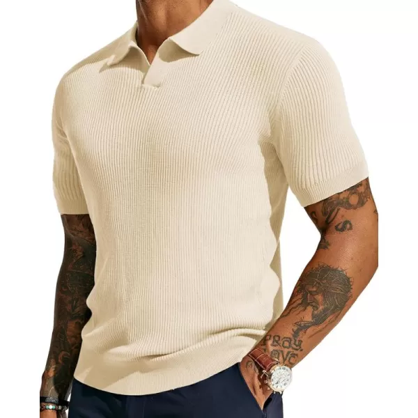 PJ PAUL JONES Mens Polo Shirts Short Sleeve Casual V Neck Ribbed Textured Knit Polo Shirt