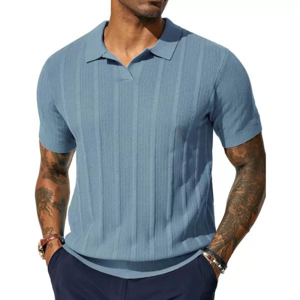PJ PAUL JONES Mens Polo Shirts Textured Knit V-Neck Golf Polo Shirts