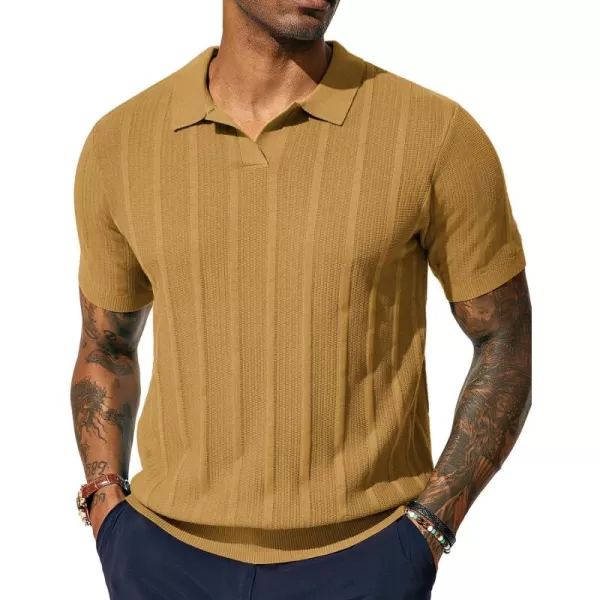 PJ PAUL JONES Mens Polo Shirts Textured Knit V-Neck Golf Polo Shirts