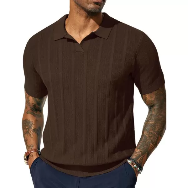PJ PAUL JONES Mens Polo Shirts Textured Knit V-Neck Golf Polo Shirts