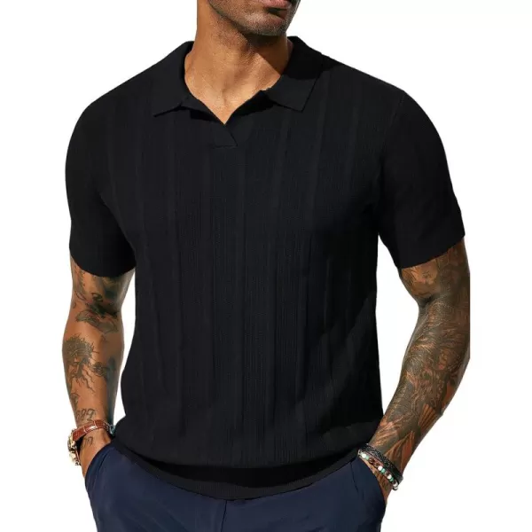 PJ PAUL JONES Mens Polo Shirts Textured Knit V-Neck Golf Polo Shirts