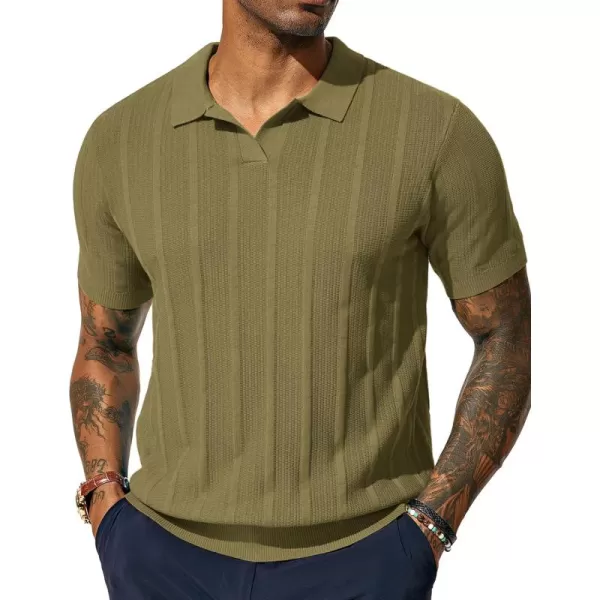 PJ PAUL JONES Mens Polo Shirts Textured Knit V-Neck Golf Polo Shirts