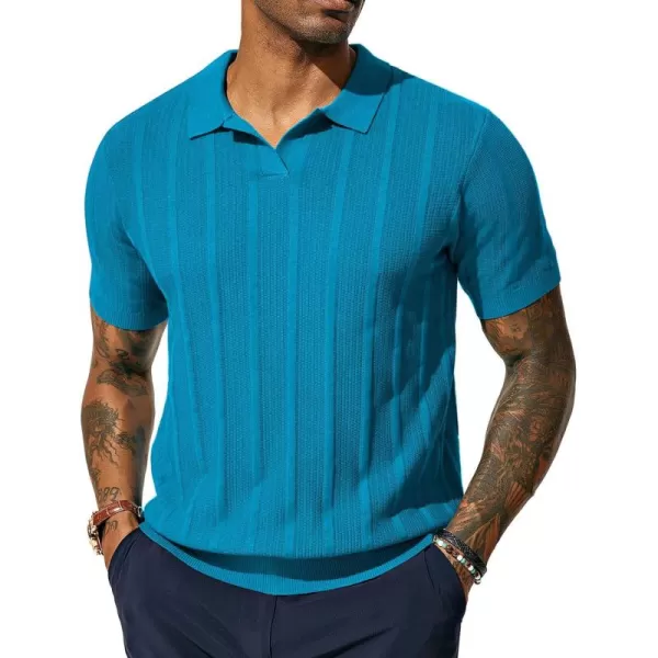 PJ PAUL JONES Mens Polo Shirts Textured Knit V-Neck Golf Polo Shirts