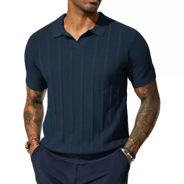 PJ PAUL JONES Mens Polo Shirts Textured Knit V-Neck Golf Polo Shirts