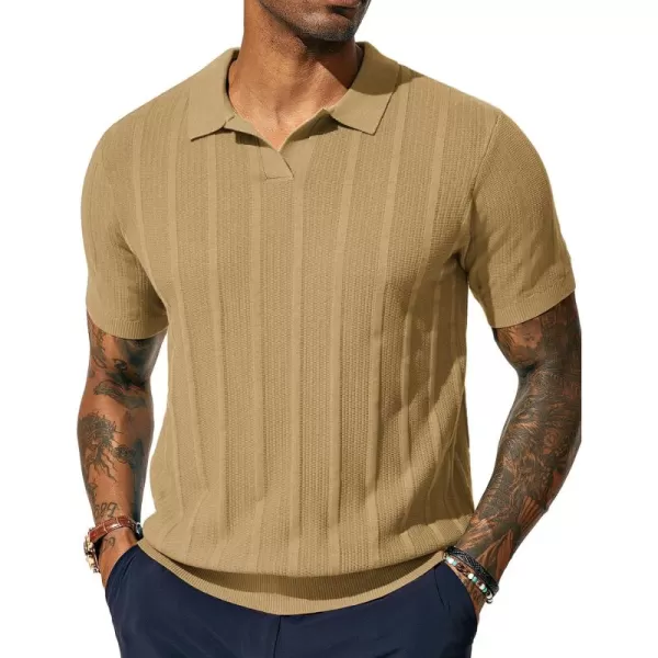 PJ PAUL JONES Mens Polo Shirts Textured Knit V-Neck Golf Polo Shirts