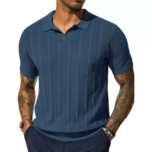 PJ PAUL JONES Mens Polo Shirts Textured Knit V-Neck Golf Polo Shirts