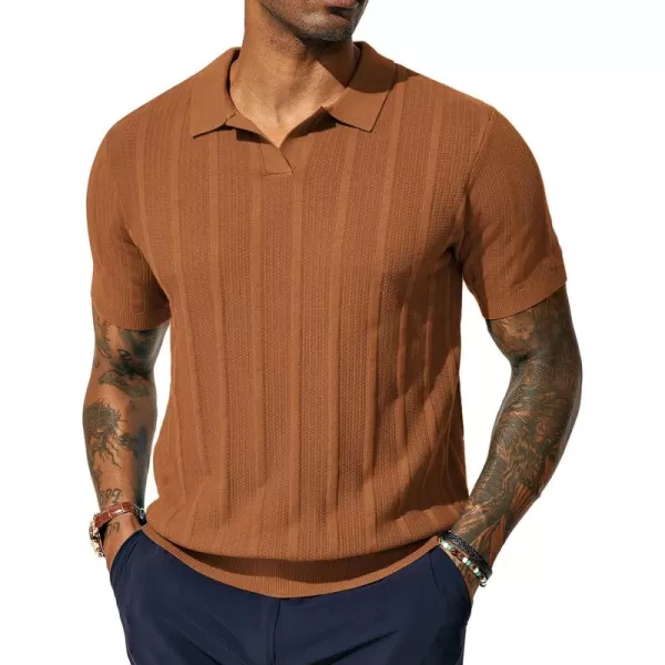 PJ PAUL JONES Mens Polo Shirts Textured Knit V-Neck Golf Polo Shirts
