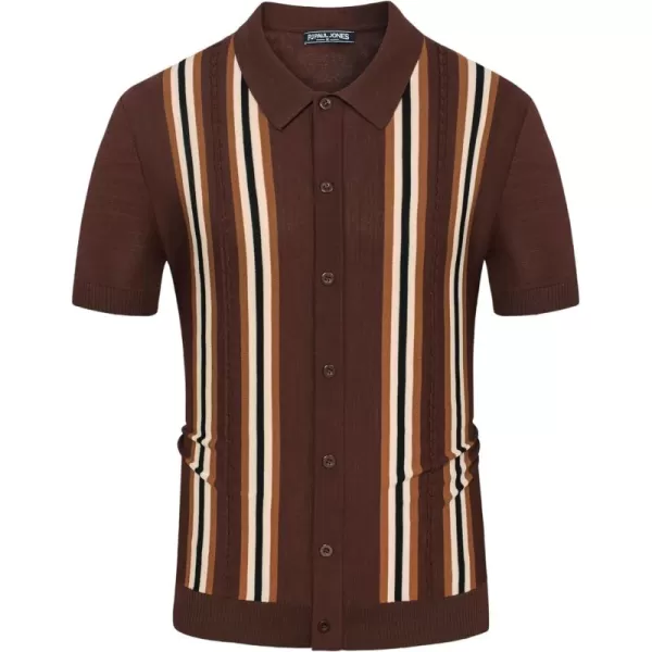 PJ PAUL JONES Mens Polo Shirts Vintage Striped Button Down Knitted Golf Shirts