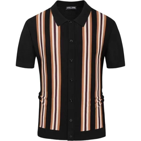 PJ PAUL JONES Mens Polo Shirts Vintage Striped Button Down Knitted Golf Shirts