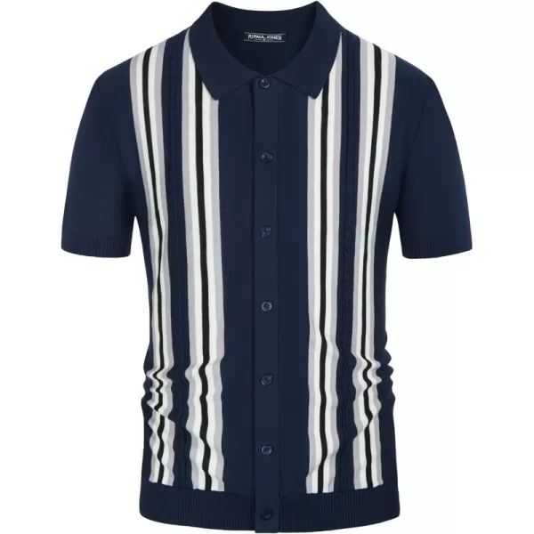 PJ PAUL JONES Mens Polo Shirts Vintage Striped Button Down Knitted Golf Shirts
